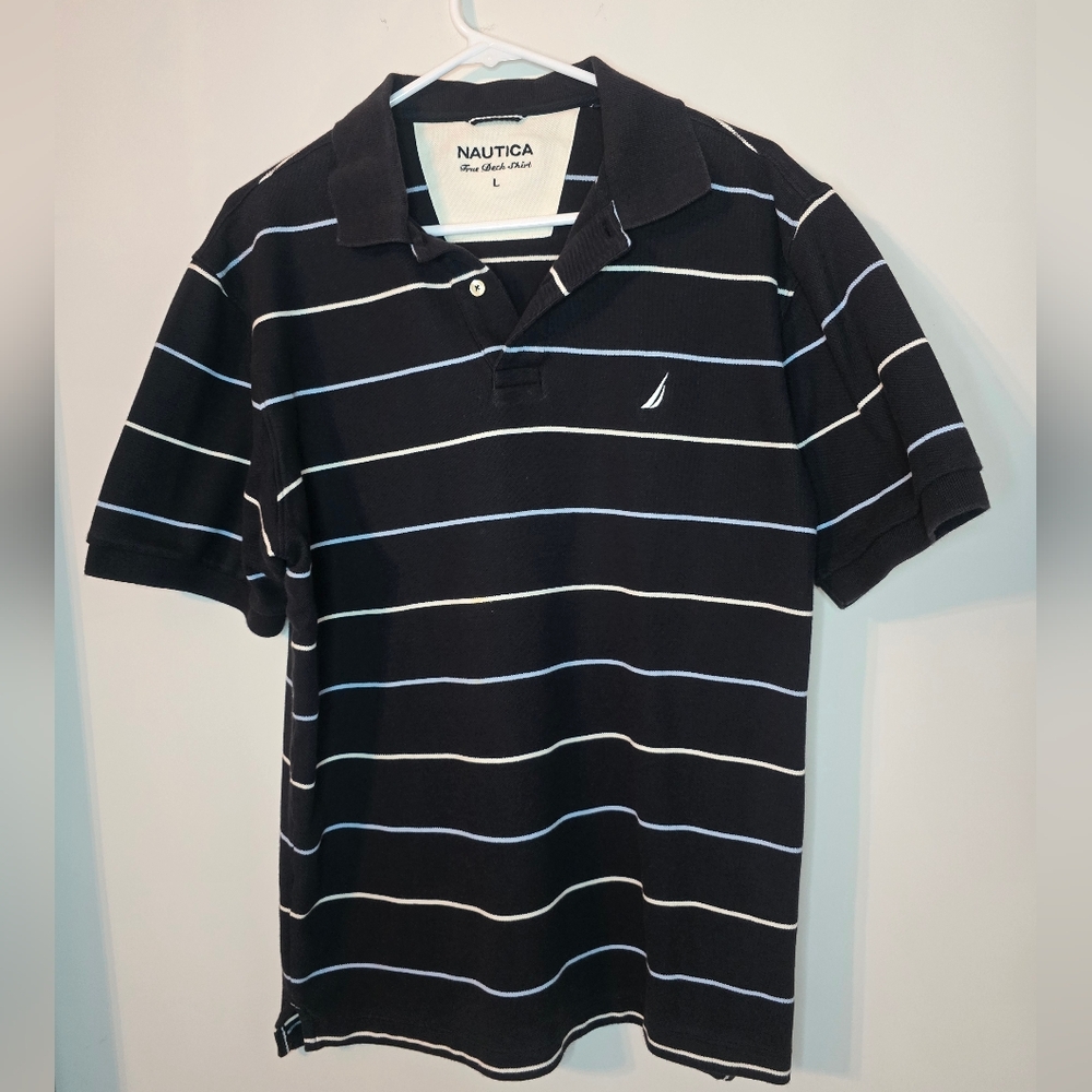 Nautica Men's Black Striped Polo Shirt